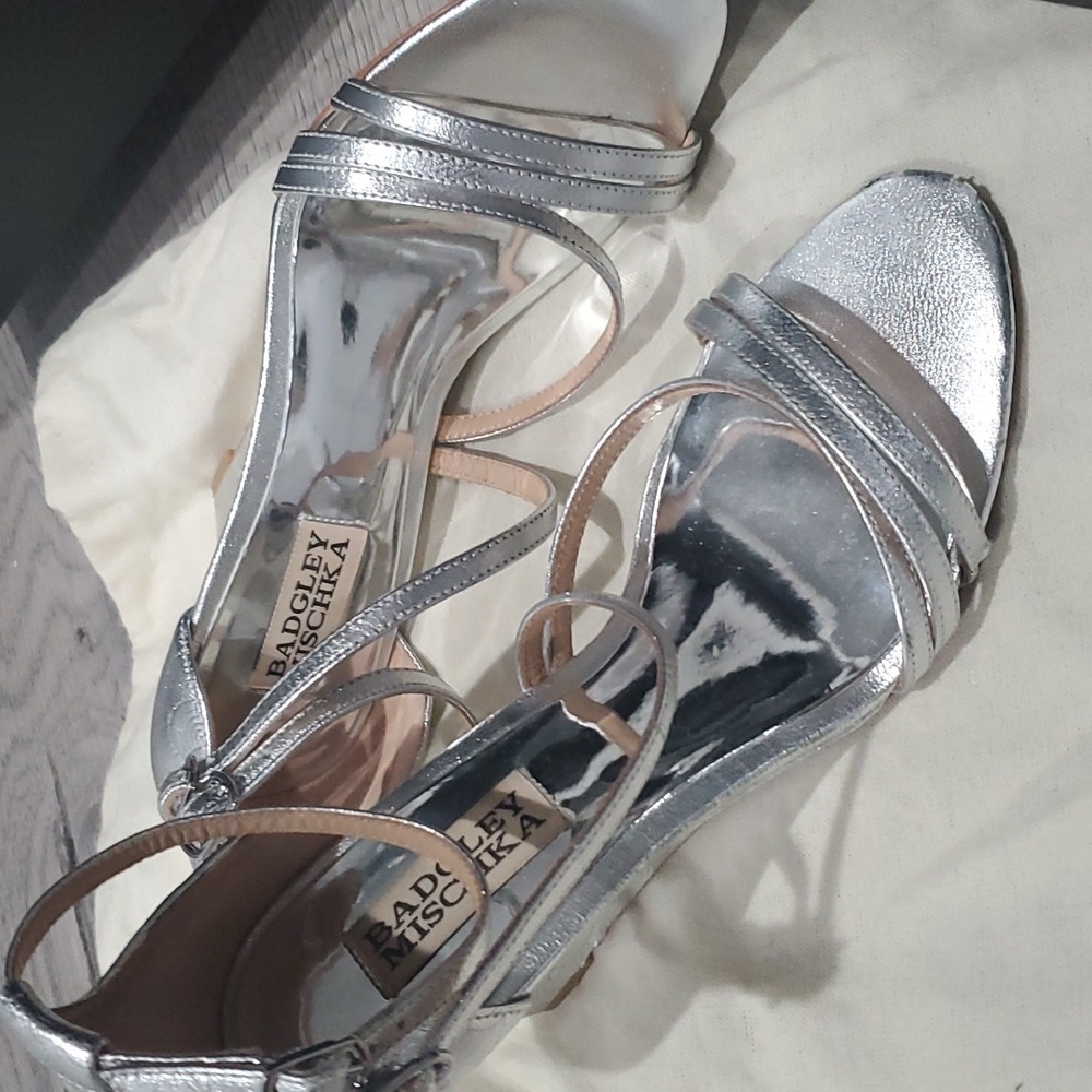 Badgley Mischka Silver Metallic Carnation Wedge - Size 6